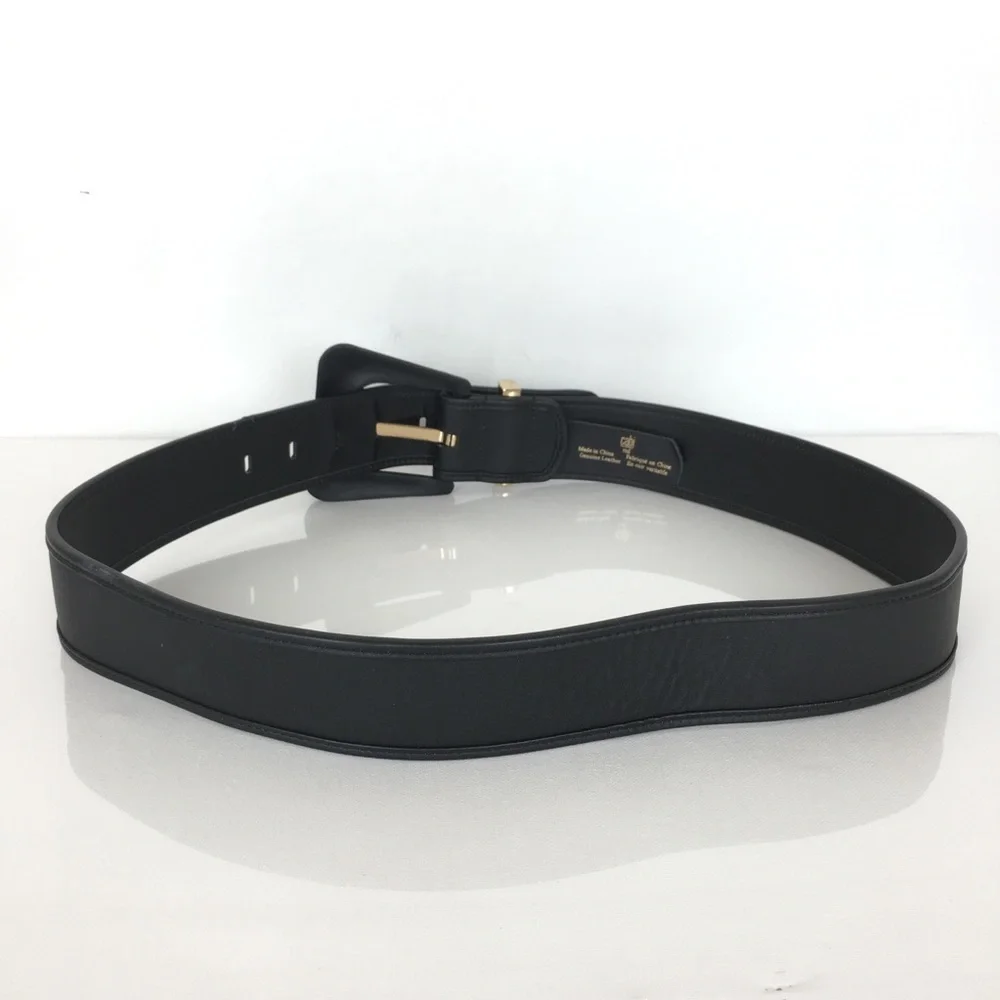 CAbi “Boss” Wide Leather Belt Black Women’s Size M Gold Buckle Preppy Minimalist